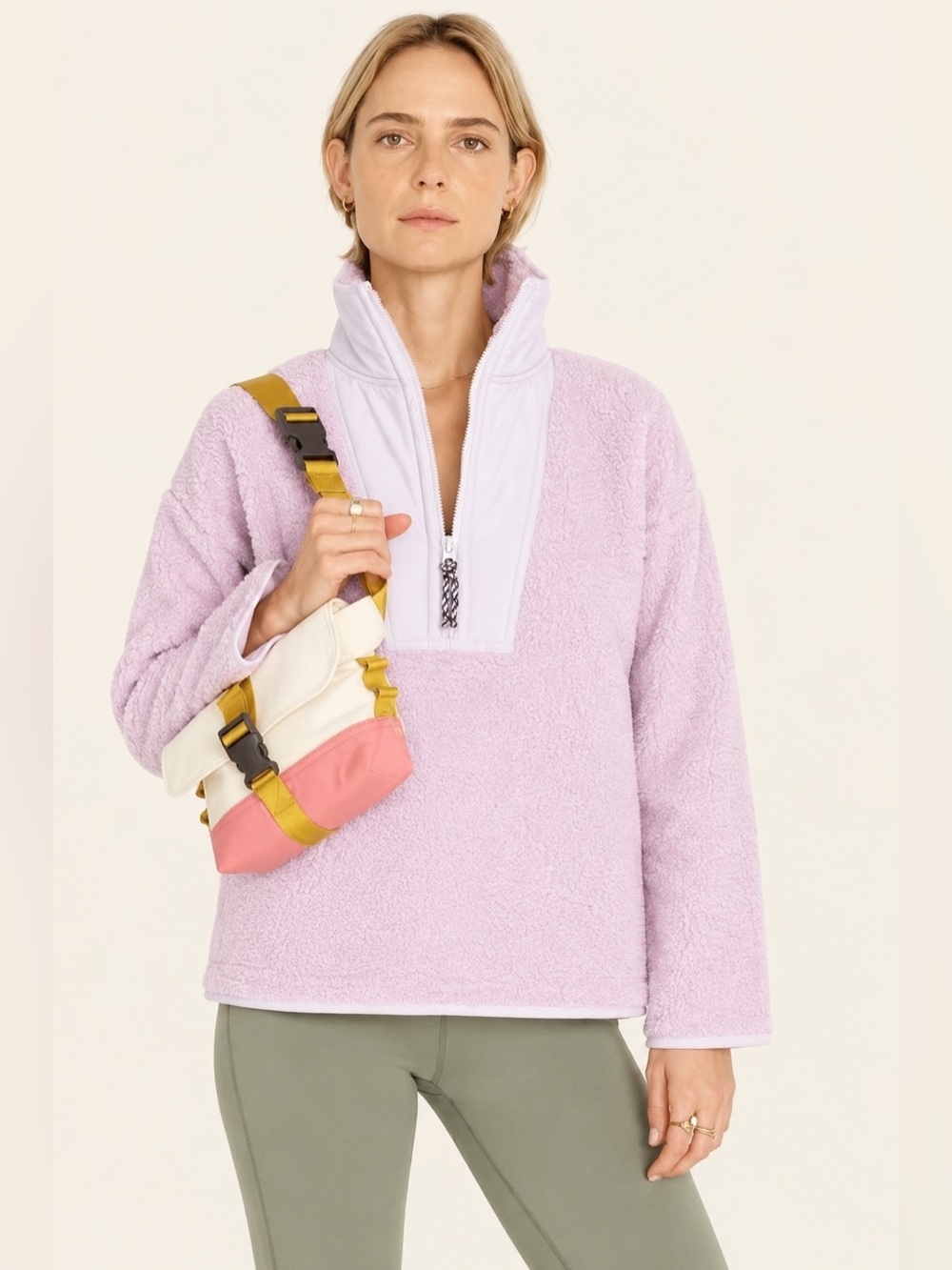 J.Crew Sherpa Half-Zip Teddy Fleece Pullover Light Purple—Size L